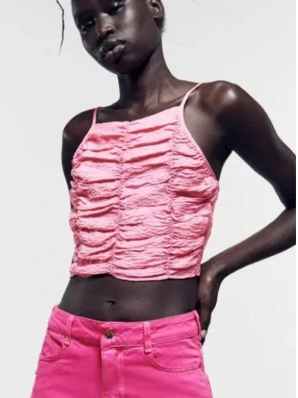 Zara Cream Ruched Crop Cami